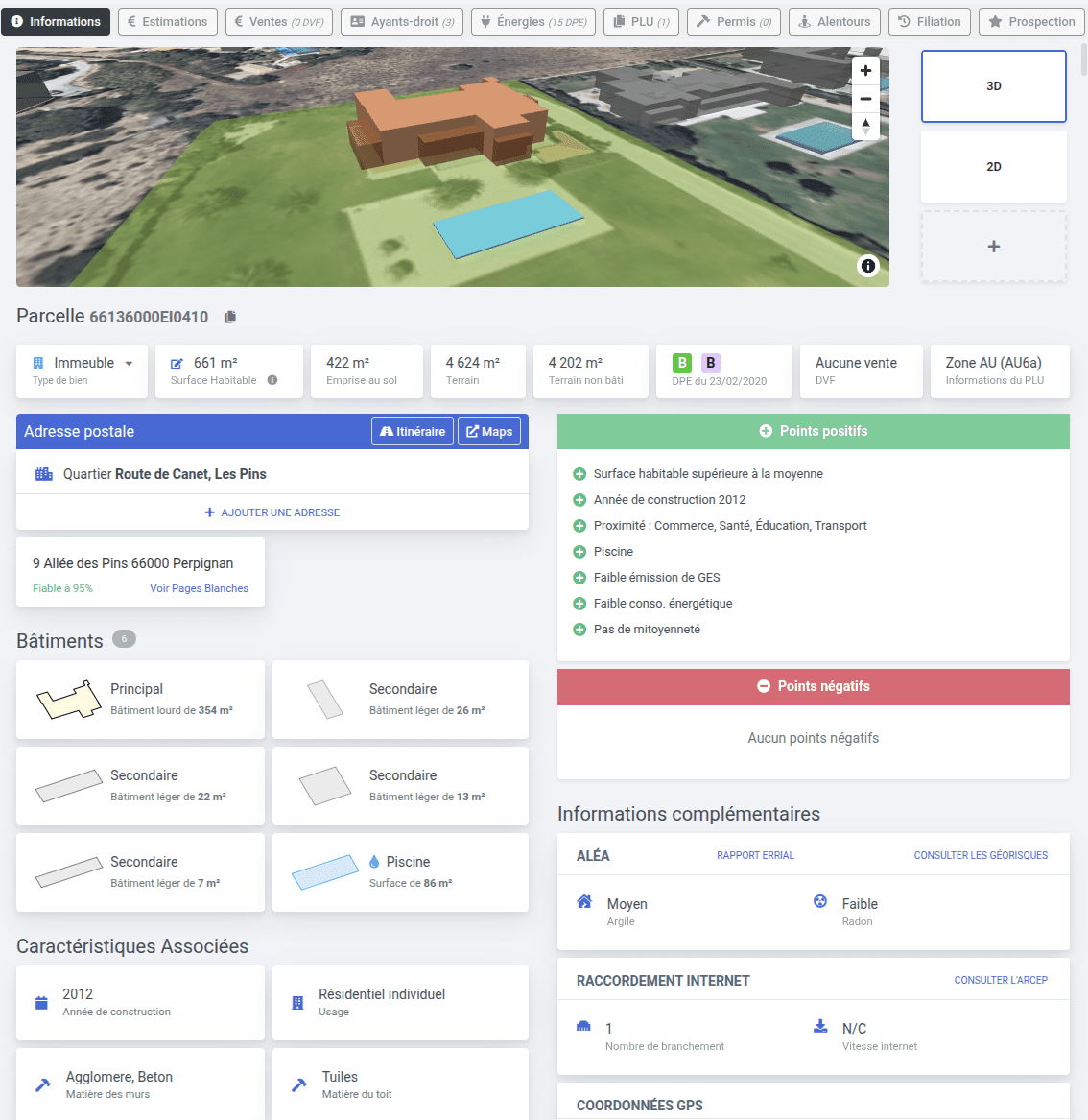 Interface de l'application Infoparcelle